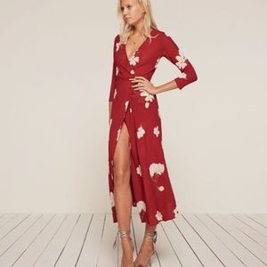 Reformation Red Floral Maxi Wrap Dress 2